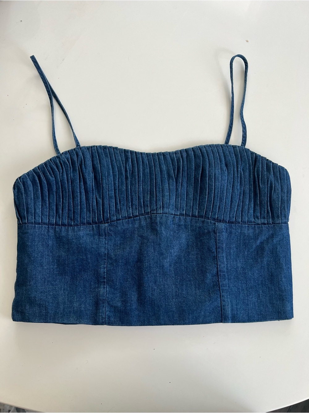 LOFT Blue Denim Pleated Bustier Camisole with Spaghetti Straps